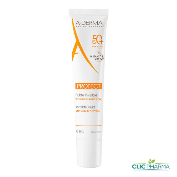 A-DERMA PROTECT FLUIDE SOLAIRE VISAGE INVISIBLE SPF50+ 40ML