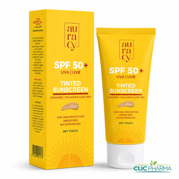 AURACY ECRAN SOLAIRE TEINTE BEIGE SPF50+ 50GR