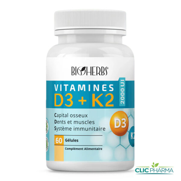 BIOHERBS VITAMINES D3+K2 2000UI (60 GELULES)