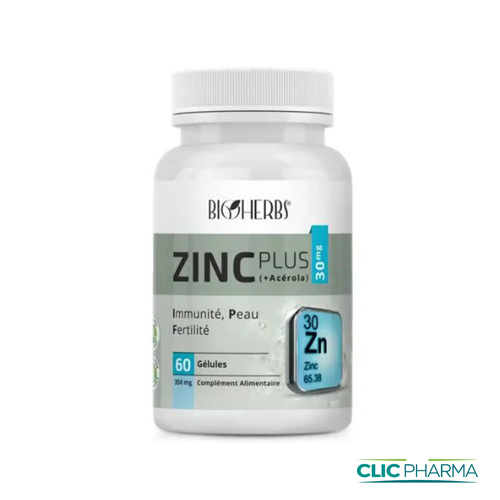 BIOHERBS ZINC PLUS 30MG B60 gélules 500