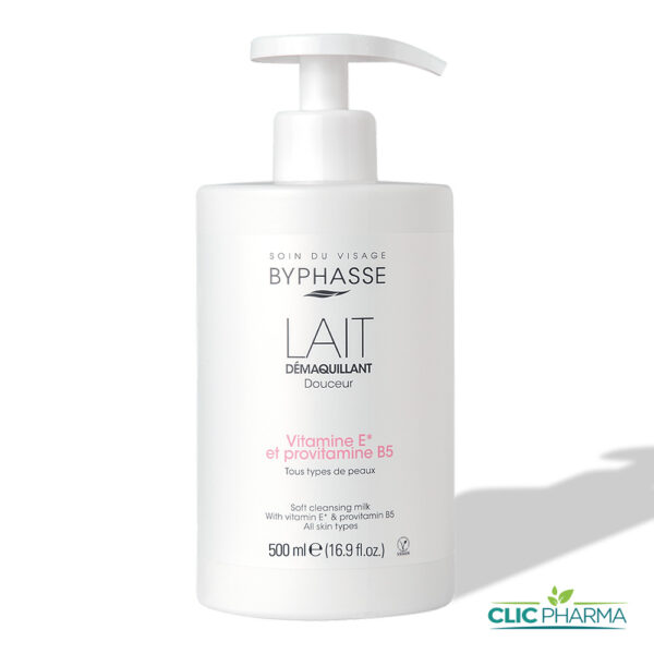 BYPHASSE LAIT DEMAQUILLANT VITAMINE E ET PROVITAMINE B5 POMPE 500ML