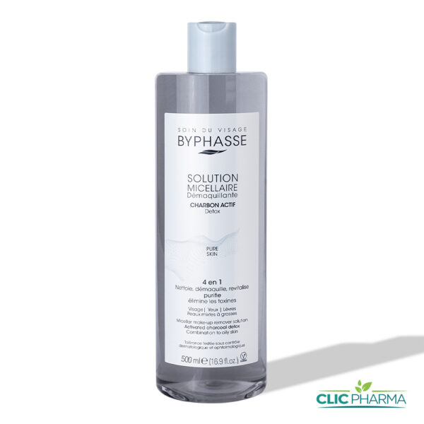 BYPHASSE SOLUTION MICELLAIRE 4EN1 CHARBON ACTIF DETOX 500ML