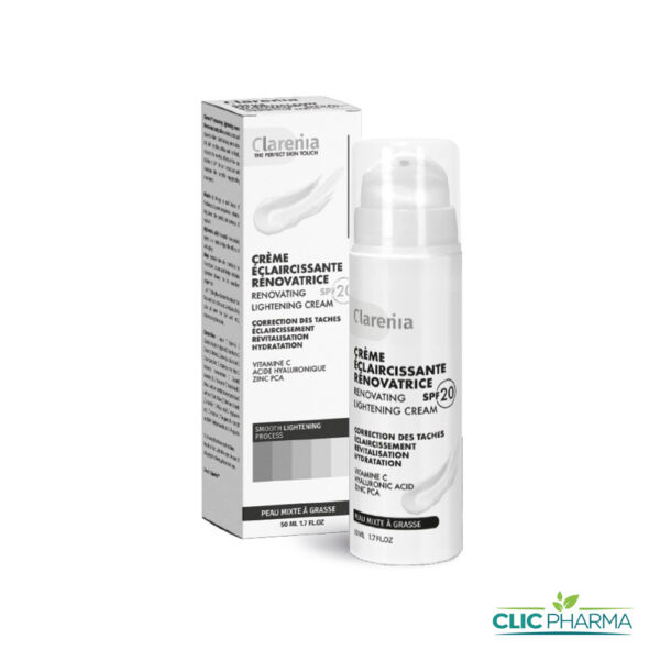 CLARENIA CREME ECLAIRCISSANTE RENOVATRICE SPF20 PEAUX MIXTE A GRASSE 50ML