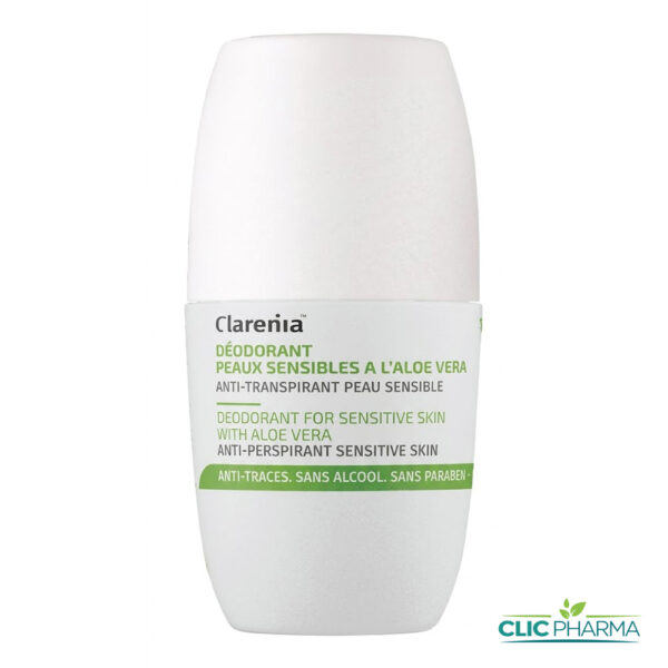 CLARENIA DEODORANT ANTI-TRANSPIRANT PEAUX SENSIBLES A L'ALOE VERA 24H ROLL-ON 50ML