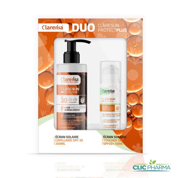 CLARENIA COFFRET SOLAIRE ECRAN GEL CREME TOUCHER SEC + ECRAN CAPILAIRE- 40%
