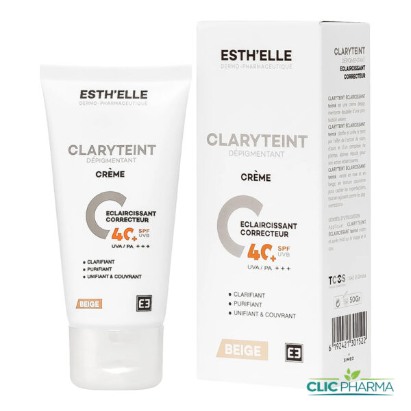 ESTH'ELLE CLARYTEINT CREME SOLAIRE ECLAIRCISSANTE TEINTEE BEIGE SPF40 50GR