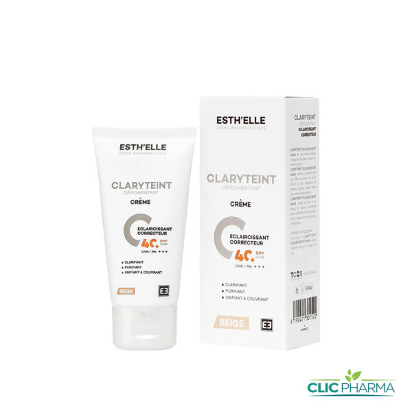 ESTH'ELLE CLARYTEINT CRÈME SOLAIRE ECLAIRCISSANTE TEINTÉE BEIGE SPF40 50GR