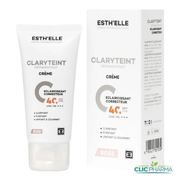 ESTH'ELLE CLARYTEINT CREME SOLAIRE ECLAIRCISSANTE TEINTEE ROSE SPF40 50GR
