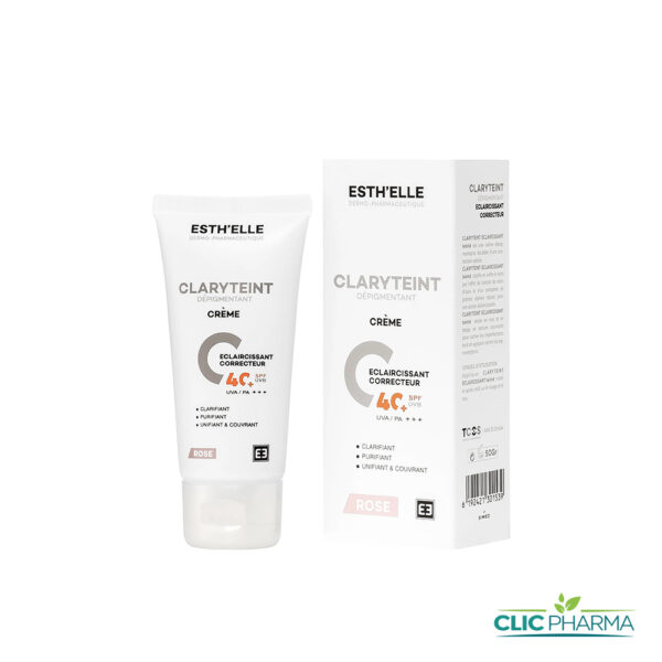 ESTH'ELLE CLARYTEINT CRÈME SOLAIRE ECLAIRCISSANTE TEINTÉE ROSE SPF40 50GR