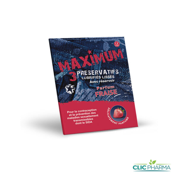 PRESERVATIF MAXIMUM PARFUM FRAISE (BOITE DE 3)
