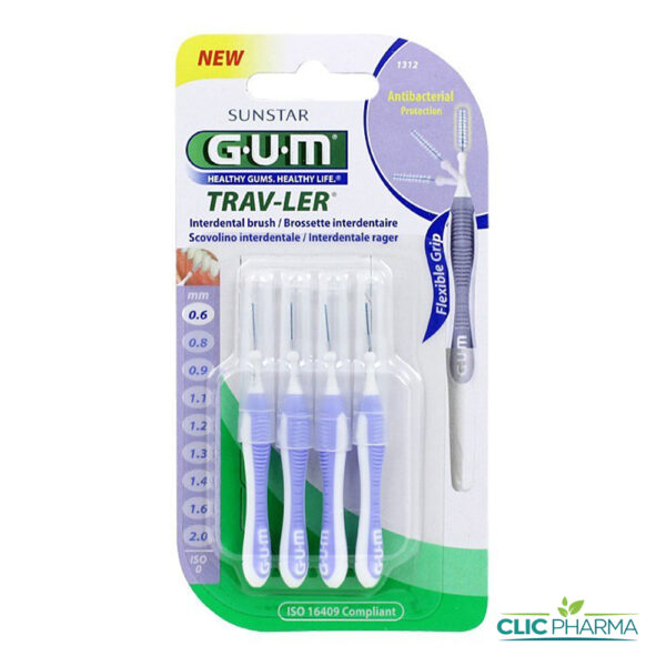 GUM BROSSETTES INTERMEDIAIRES TRAVELER CYLINDRIQUE 0.6MM (REF: 1312) (4 PIECES)