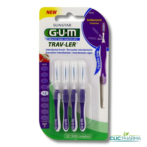 GUM BROSSETTES INTERMEDIAIRES TRAVELER EXTRA FINE CYLINDRIQUE 1.2MM (REF: 1512) (4 PIECES)
