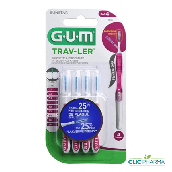 GUM BROSSETTES INTERMEDIAIRES TRAVELER FINE CYLINDRIQUE 1.4MM (REF: 1612) (4 PIECES)
