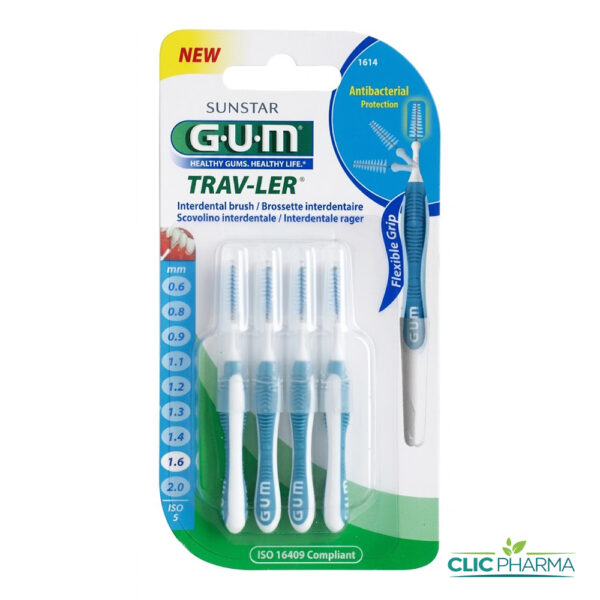 GUM BROSSETTES INTERMEDIAIRES TRAVELER FINE CONIQUE 1.6MM (REF: 1614) (4 PIECES)