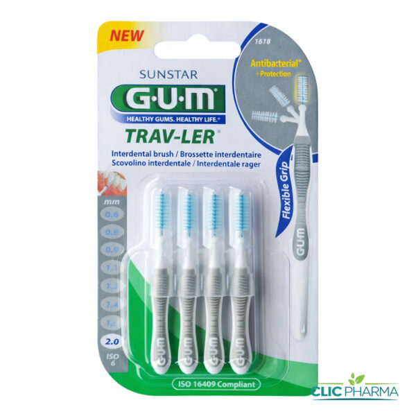 GUM BROSSETTES INTERMEDIAIRES TRAVELER CYLINDRIQUE 2MM (REF: 1618) (4 PIECES)
