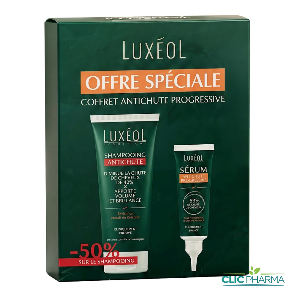 LUXEOL COFFRET(SERUM ANTI-CHUTE PROGRESSIVE 50ML+SHAMP ANTI-CHUTE 200ML-50%