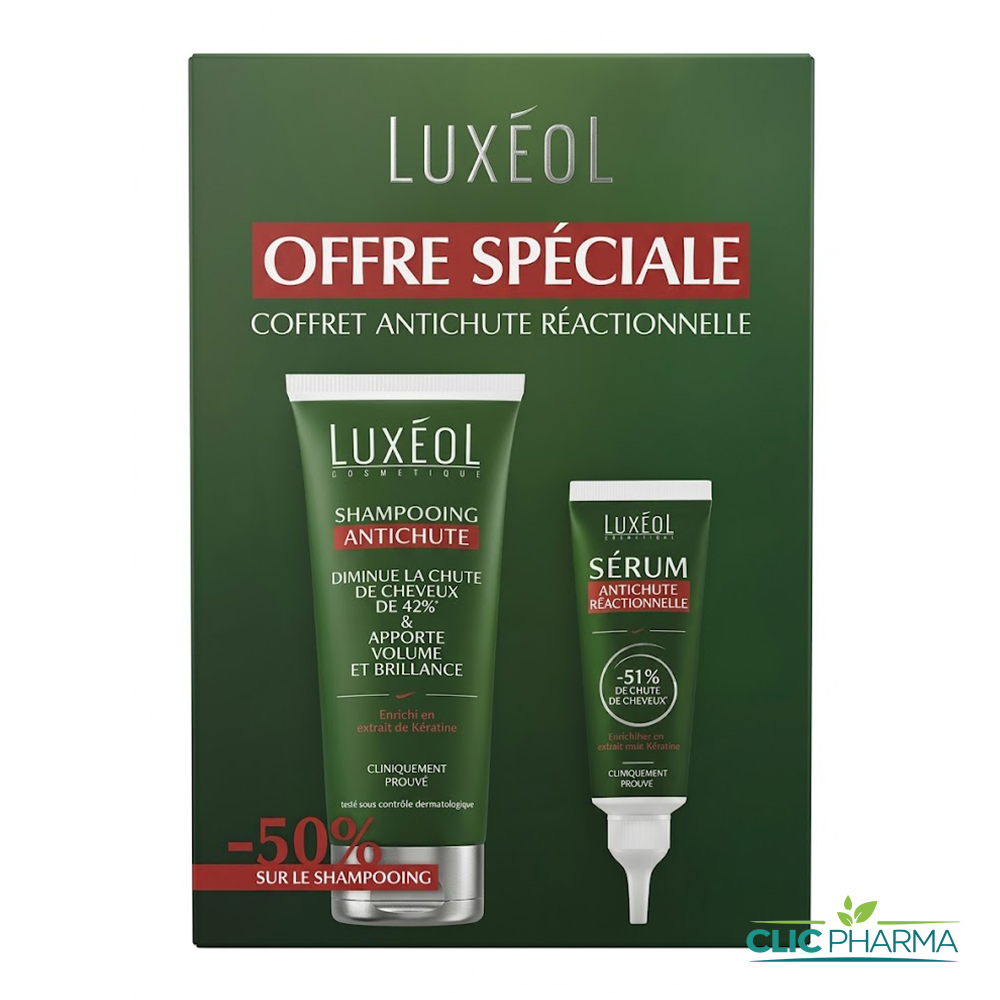 LUXEOL COFFRET(SERUM ANTI-CHUTE REACTIONNELLE 50ML+SHAMP ANTI-CHUTE 200ML-50%