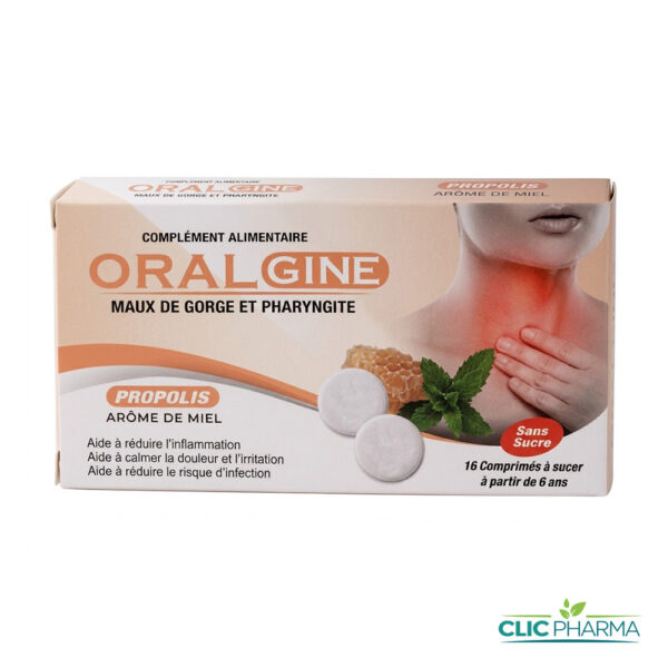 ORALGINE MAUX DE GORGE MIEL PROPOLIS SANS SUCRE (16 PASTILLES)