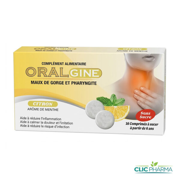 ORALGINE MAUX DE GORGE MENTHE CITRON SANS SUCRE (16 PASTILLES)