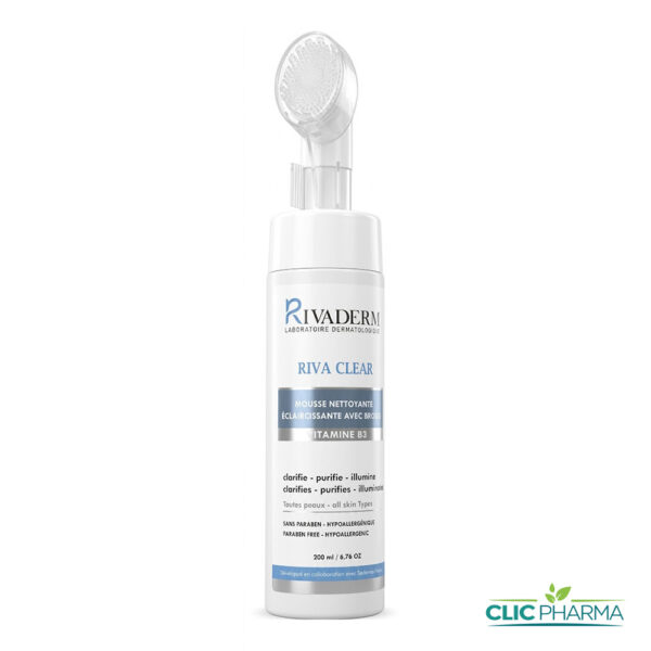 RIVADERM RIVA CLEAR MOUSSE NETTOYANTE ECLAIRCISSANTE 200ML + BROSSE