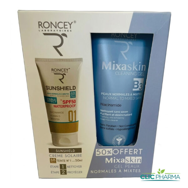 RONCEY COFFRET MIXASKIN (GEL NETTOYANT B3 200ML (-50%) + SUNSHIELD BB SPF50+ 01 50ML)
