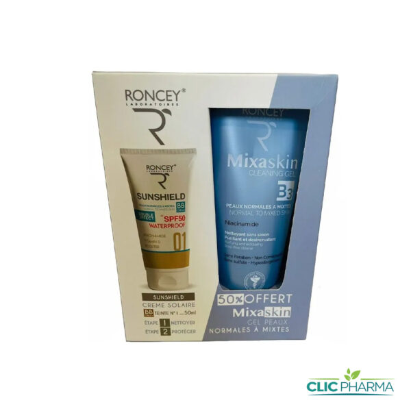 RONCEY COFFRET(MIXASKIN GEL NETTOYANT B3 200ML (-50%) + SUNSHIELD BB SPF50+ 01 50ML)