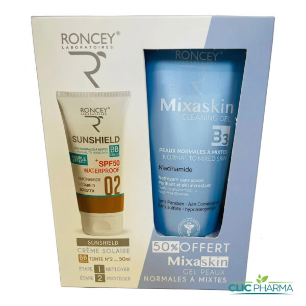 RONCEY COFFRET MIXASKIN (GEL NETTOYANT B3 200ML (-50%) + SUNSHIELD BB SPF50+ 02 50ML)