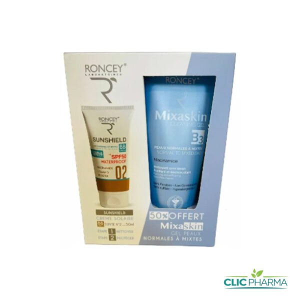 RONCEY COFFRET (MIXASKIN GEL NETTOYANT B3 200ML (-50%) + SUNSHIELD BB SPF50 02 50ML)