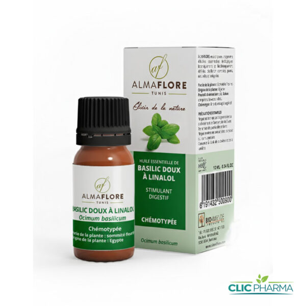 ALMAFLORE HUILE ESSENTIELLE DE BASILIC DOUX A LINALOL 10ML