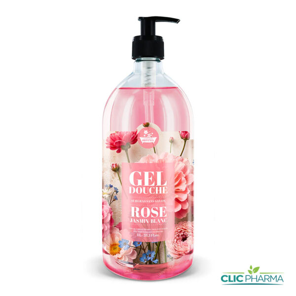 LES PETITS BAINS DE PROVENCE GEL DOUCHE ROSE JASMIN BLANC 1L