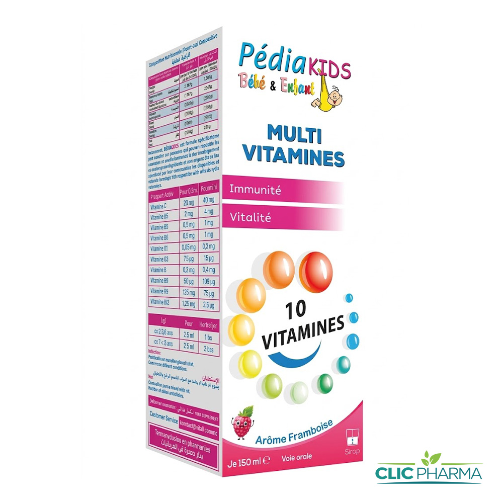 PEDIAKIDS MULTIVITAMINE SIROP AROME FRAMBOISE 150 ML