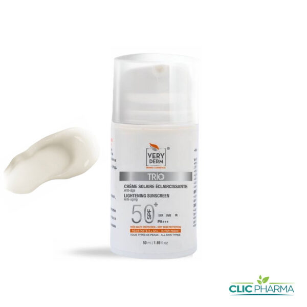 VERYDERM TRIO CREME SOLAIRE ECLAIRCISSANTE ANTI-TACHES ANTI-AGE SPF50+ 50ML