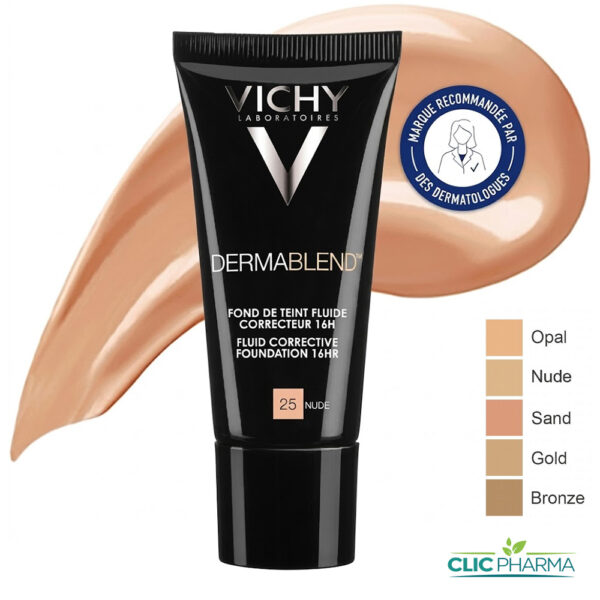 VICHY DERMABLEND FOND DE TEINT FLUIDE CORRECTEUR TEINTE 25 NUDE SPF28 30ML