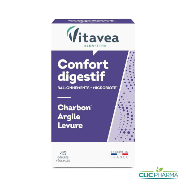 VITAVEA CONFORT DIGESTIF CHARBON ARGILE LEVURE (45 GELULES)