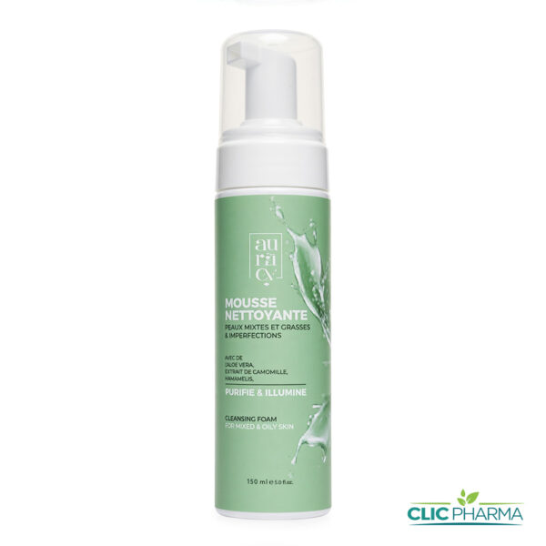 AURACY MOUSSE NETTOYANTE PEAUX MIXTES A GRASSES 150ML