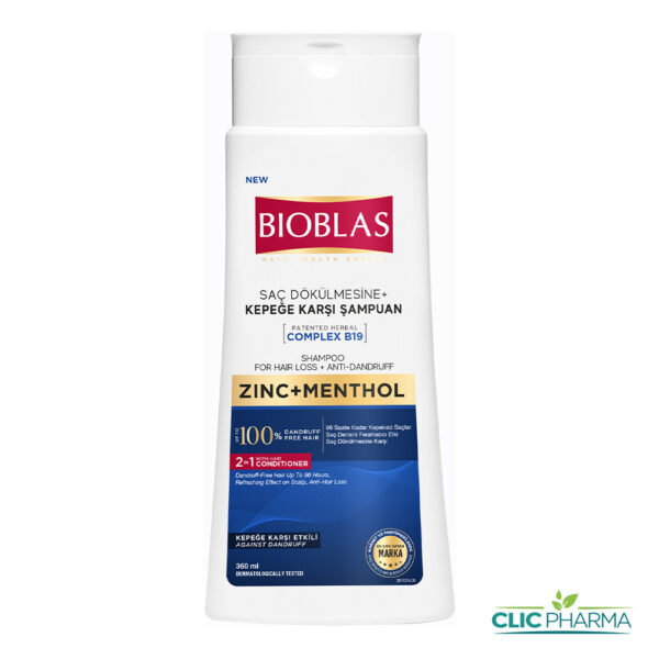 BIOBLAS SHAMPOOING ANTIPELLICULAIRE AU ZINC+MENTHOL 360ML