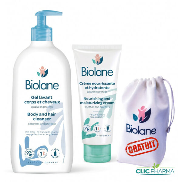 BIOLANE PACK GEL LAVANT 2EN1 350ML + CREME NOURISSANTE 100ML + POCHETTE OFFERTE