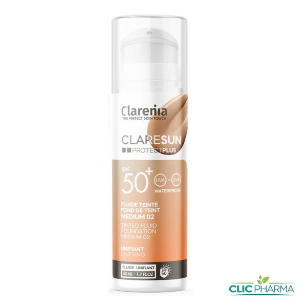 CLARENIA CLARESUN PROTECT PLUS ECRAN FOND DE TEINT FLUIDE TEINTE MEDIUM 02 SPF50+ 50ML