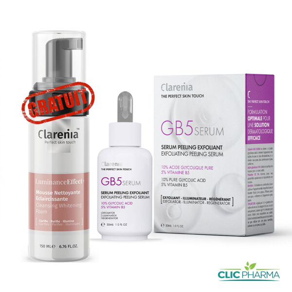 CLARENIA PACK (SERUM GB5 PEELING EXFOLIANT 30ML + MOUSSE ECLAIRCISSANTE 150ML GRATUITE)