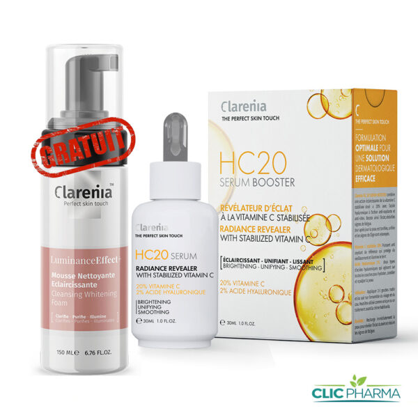 CLARENIA PACK (SERUM HC20 BOOSTER 30ML + MOUSSE ECLAIRCISSANTE 150ML GRATUITE)