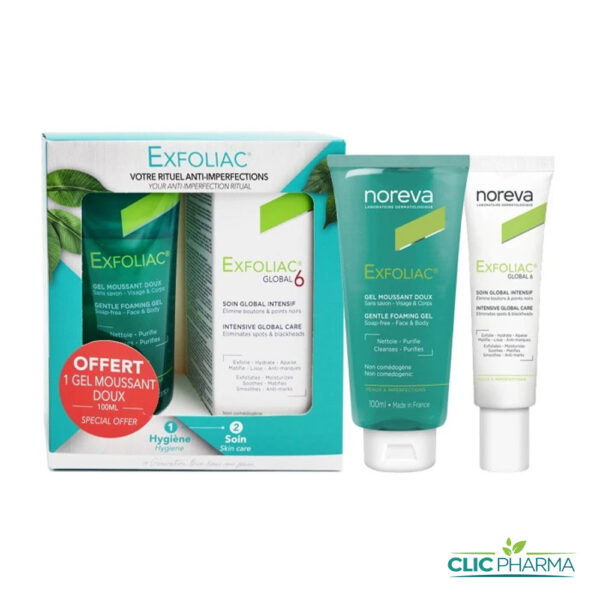 NOREVA EXFOLIAC COFFRET SOIN GLOBAL 6 + GEL MOUSSANT 100ML OFFERT