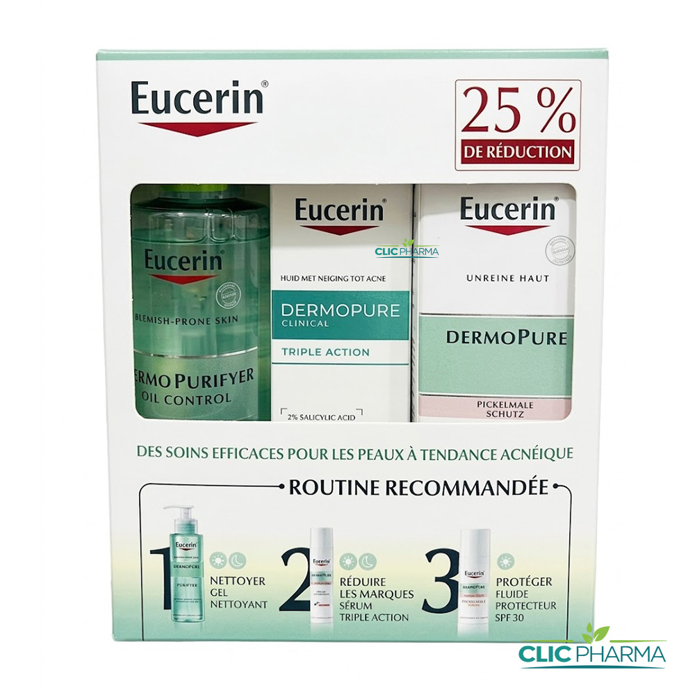 EUCERIN COFFRET ROUTINE DERMOPURE(GEL NETT+SERUM+FLUID SPF30) 25%