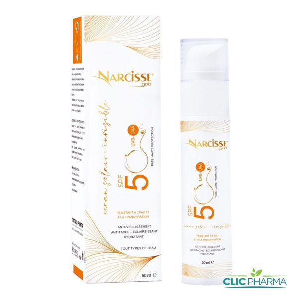 NARCISSE GOLD ECRAN SOLAIRE INVISIBLE ANTI-AGE ANTI-TACHES SPF50+ 50ML
