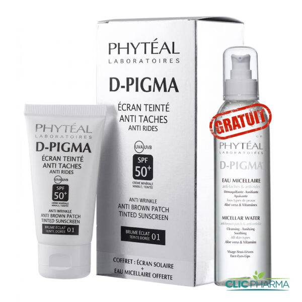 PHYTEAL COFFRET D-PIGMA (ECRAN TEINTE BEIGE ECLAT SPF50+ + EAU MICELLAIRE OFFERTE)