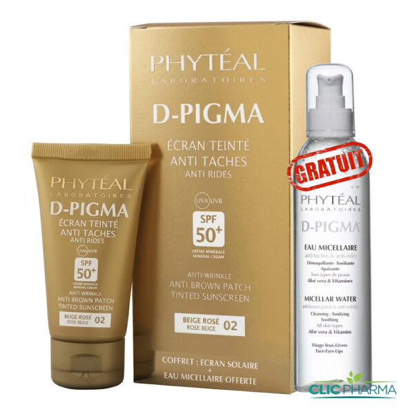 PHYTEAL COFFRET D-PIGMA (ECRAN TEINTE BEIGE ROSE SPF50+ + EAU MICELLAIRE OFFERTE)