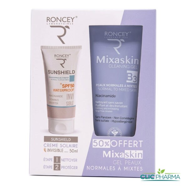 RONCEY COFFRET MIXASKIN (GEL NETTOYANT B3 200ML (-50%) + SUNSHIELD INVISIBLE SPF50+ 02 50ML)