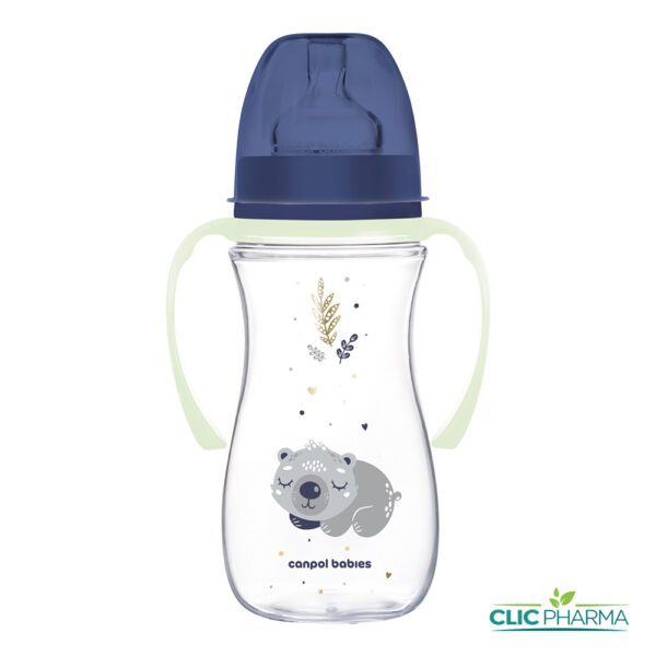 CANPOL BABIES BIBERON ANTICOLIQUE COL LARGE AVEC ANSES 300ML BLEU (REF: 35/238)