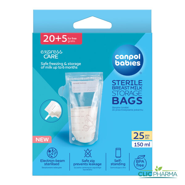 CANPOL BABIES 25 SACS DE CONGELATION STERILES 150ML LAIT MATERNEL (REF: 70/001)