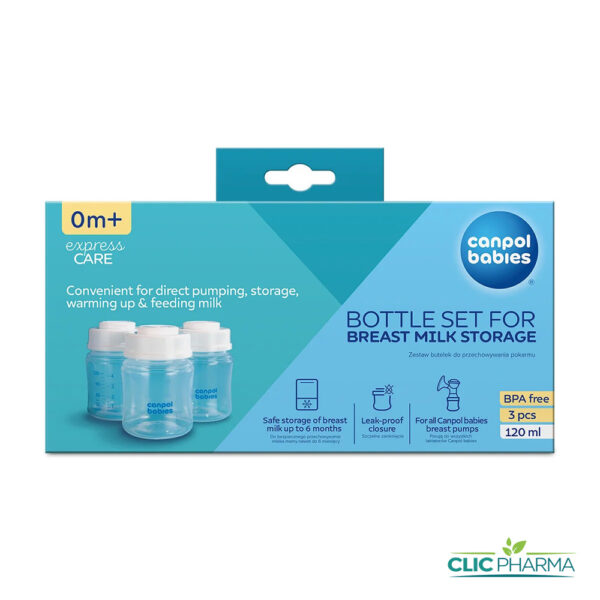 CANPOL BABIES SET DE 3 BOUTEILLES DE CONSERVATION DE LAIT MATERNEL 120ML (REF: 35/235)