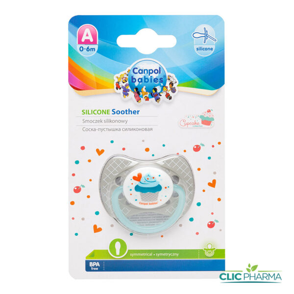 CANPOL BABIES SUCETTE SYMETRIQUE SILICONE CUPCAKE GRIS 0-6M (REF: 23/282)